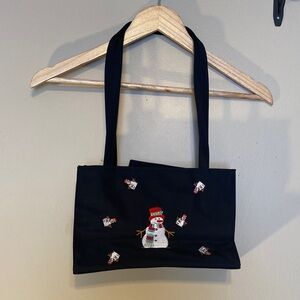 Chic Black Snowman Embroidered Shoulder Bag